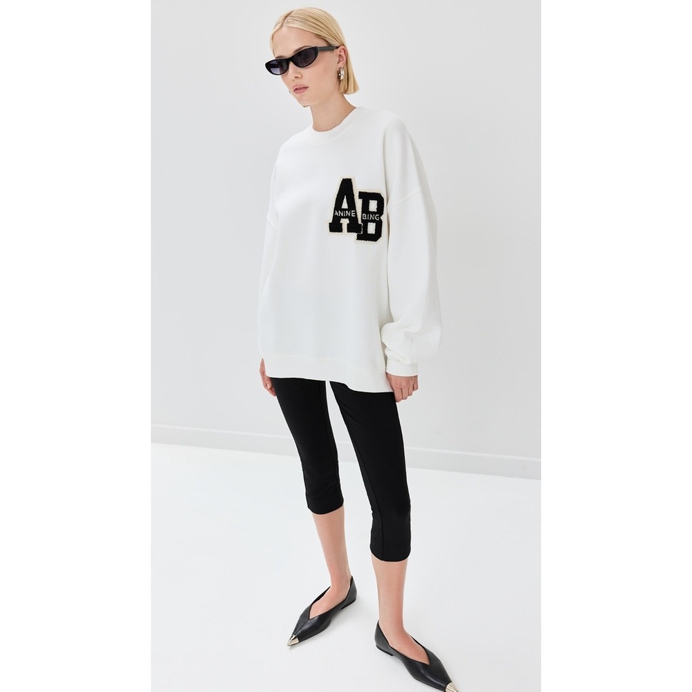 Anine Bing Miles Oversized Letterman Sweatshirt Off White XS